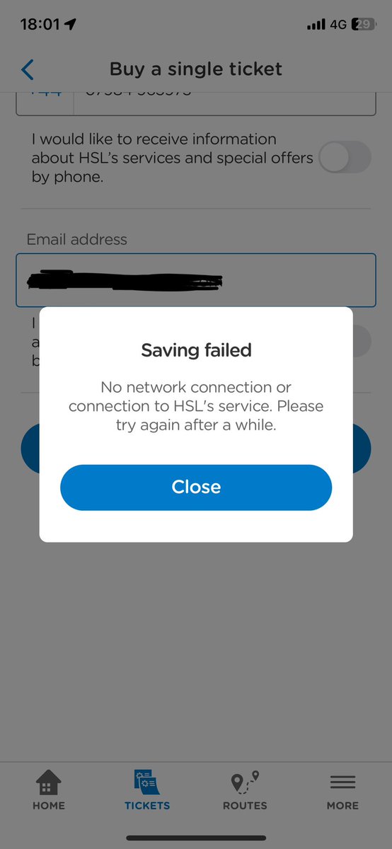 pijna's tweet photo. @HSL_HRT HSL-sovellus ei ole nyt toiminut muutamaan päivään kunnolla eikä netissä pääse antamaan palautetta kun sivusto näyttää request blocked. Sovellus ei siis lähetä vahvistuskoodia puhelimeen eikä anna hakea mitään reittitietoja niin ei voi edes lippua ostaa. https://t.co/NR86JEn67a