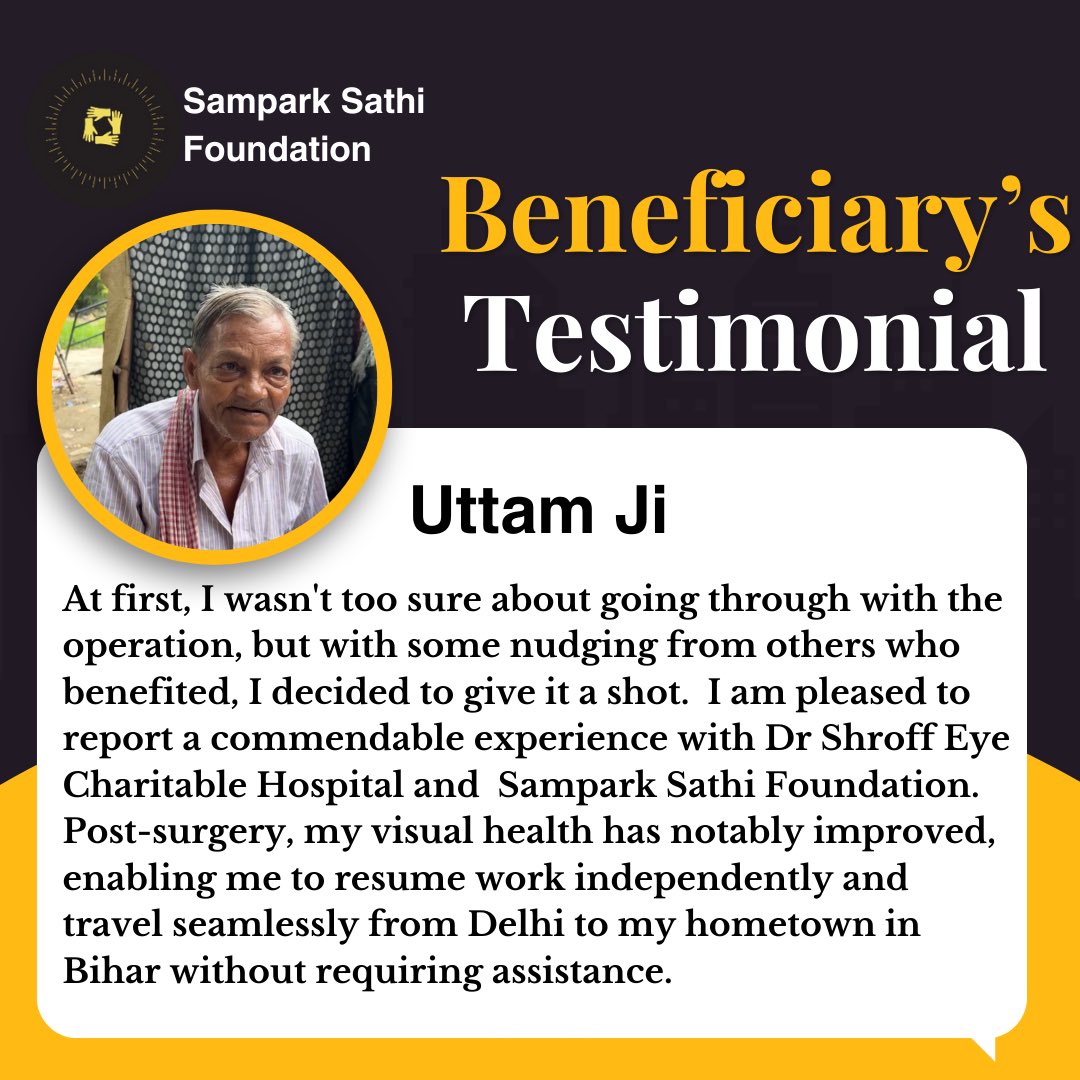 SamparkSathi's tweet photo. Here’s what our beneficiary has to say about us. 
.
.
.
.
#beAsathi #sathioftheunderprivileged #samparksathi #cataractsurgery #cataract #eyesurgery #instadaily #india #life #healthandwellness #mentalhealth https://t.co/Fd9Id42bKj