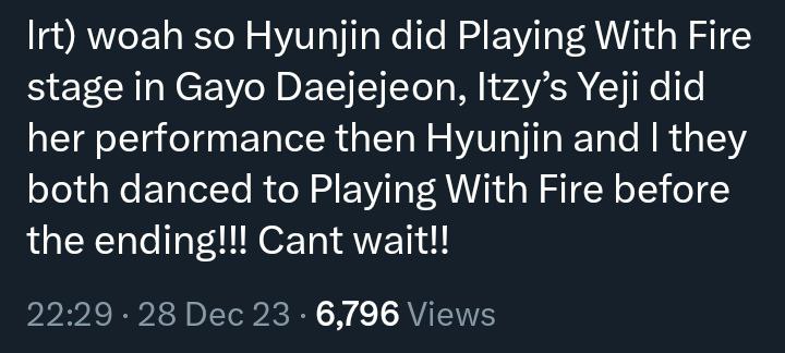 Katanya hyunjin sama yeji bakalan perform bareng waktu acara MBC nanti😭 GASABAR AKHIRNYA 2HWANG Dapet moment yang rill😭

-star 
cr Seungm1ne