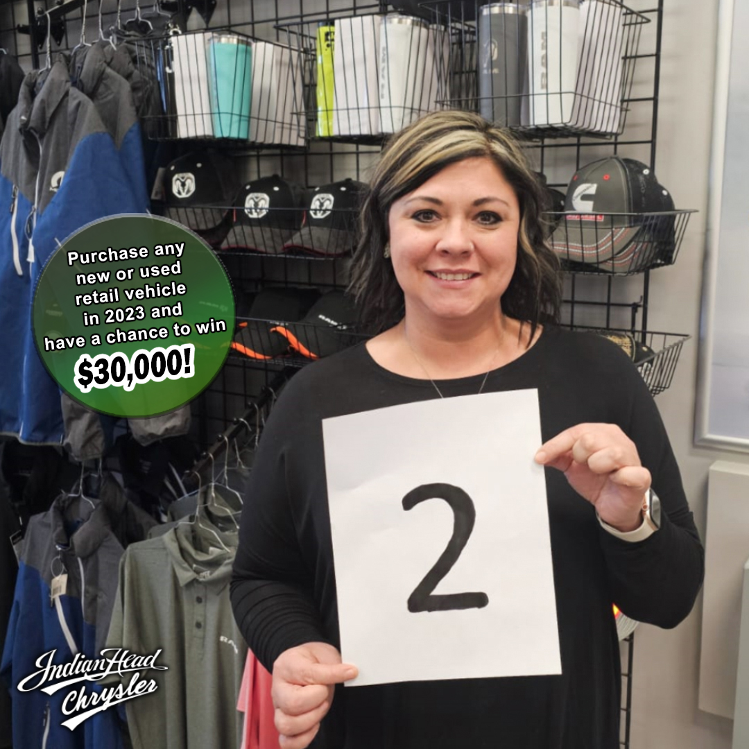 The countdown continues with our Service Manager, Holly...only 2 days left before our 2023 draw for $30,000! All you need to do is purchase any new or pre-owned retail vehicle from our dealership in 2023. Click: ihchrysler.ca Call: 306.695.2254 Text: 306.695.2255