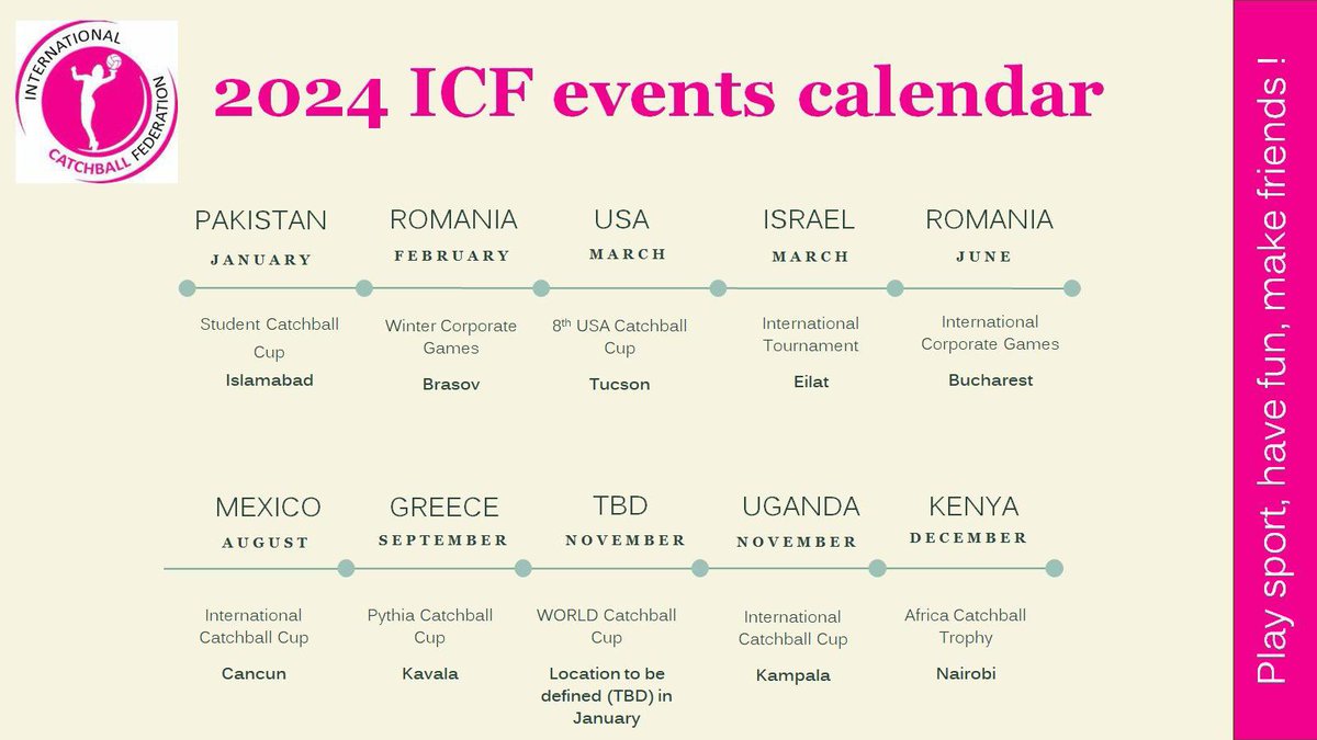 CatchballT's tweet photo. The draft plan of international catchball events for 2024. World Cup details will be sent in January. #Catchball Catchball Federation https://t.co/G5L5x5h5QB