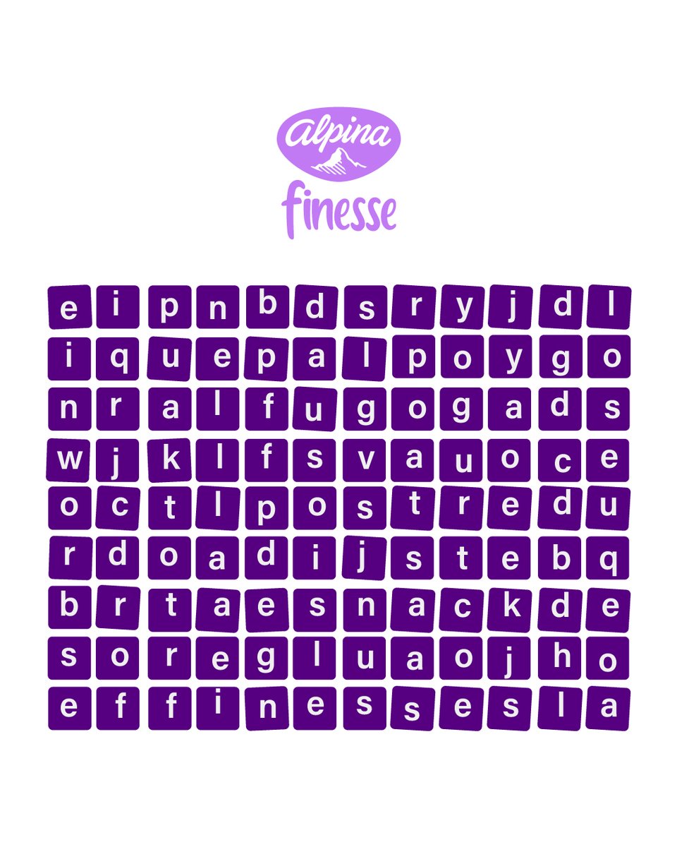 Nuestra sopa de letras es deliciosa como nuestros productos. Comenta cuántas palabras encontraste. ​  #finesse💜 #MásComoTú #SinPresiones #sopadeletras