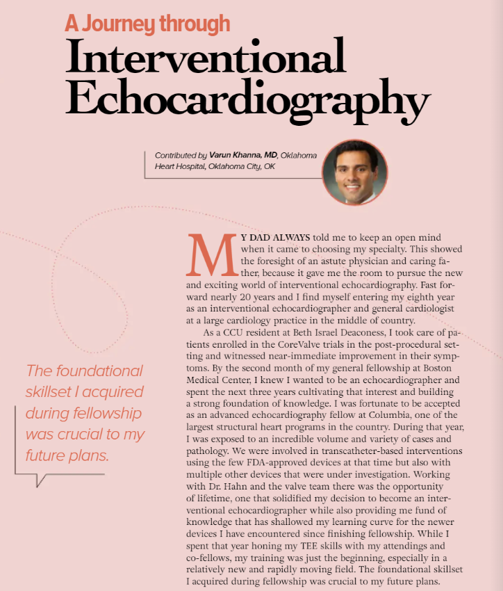 'Interventional echocardiographers should be reimbursed for their time, especially given the anticipated increase in volume and complexity of these cases.' - Varun Khanna, MD Read our #EchoMagazine article, 'A Journey Through Interventional Echo.' bit.ly/4aFba5K