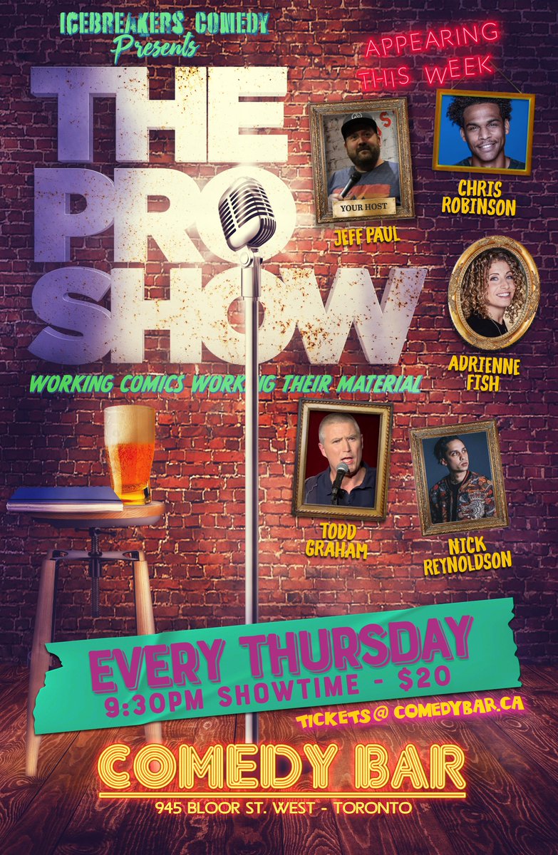 TONIGHT!!
We've got the best of the best rolling through <a href="/comedybar/">COMEDY BAR</a> for THE PRO SHOW!
STACKED lineup front to back plus YOU in the audience! 

Seating is limited so act fast!
comedybar.ca/shows/the-pro-…

** ALL booking inquiries must be sent to info@icebreakerscomedy.com **

#proshow