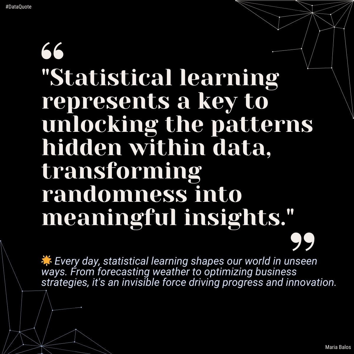 💭 statistical learning in action is thinking about how Netflix recommends your next watch or how your GPS predicts traffic. It is all about making sense of massive data to enhance our daily lives. 

#StatisticalLearning #DataScience #MachineLearning #InnovationInData