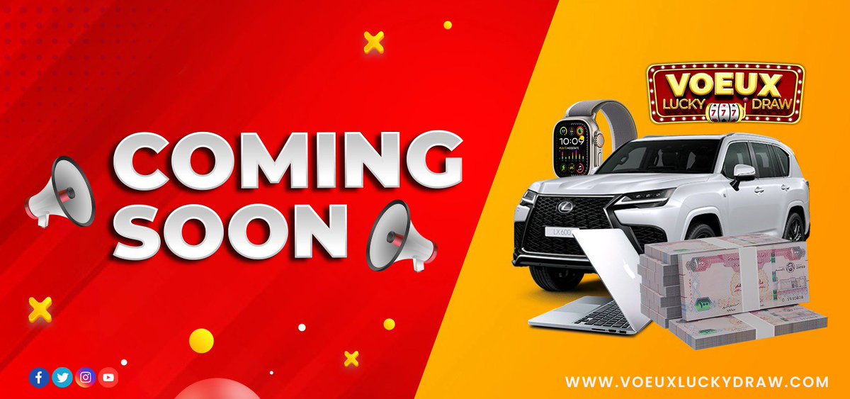Voeux Lucky Draw' is coming soon! 🌟 

Get ready to win cool prizes like cars, cash, laptops, phones, and many more every week and month! 

Follow us to stay updated ! 🎉🚗💷💻📱 

#VoeuxLuckyDraw #MetaVoeux #WinBig #LuckyDraw #Referral #Reward #raffledraw #CashPrize #UAE #Dubai