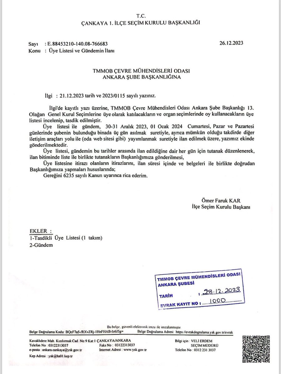 Üyelerimizin dikkatine!
13. OLAĞAN GENEL KURULU
ASKI DUYURUSU

İtirazlar ilan süresi içinde (30-31/12/2023 ve 01/012024 tarihleri arasında), belgeleri ile birlikte doğrudan Kavaklıdere Mh. Kızılırmak Cd. No:9 Kat:1 Çankaya ANK İlçe Seçim Kurulu Bşk.lığına yapılması gerekmektedir.