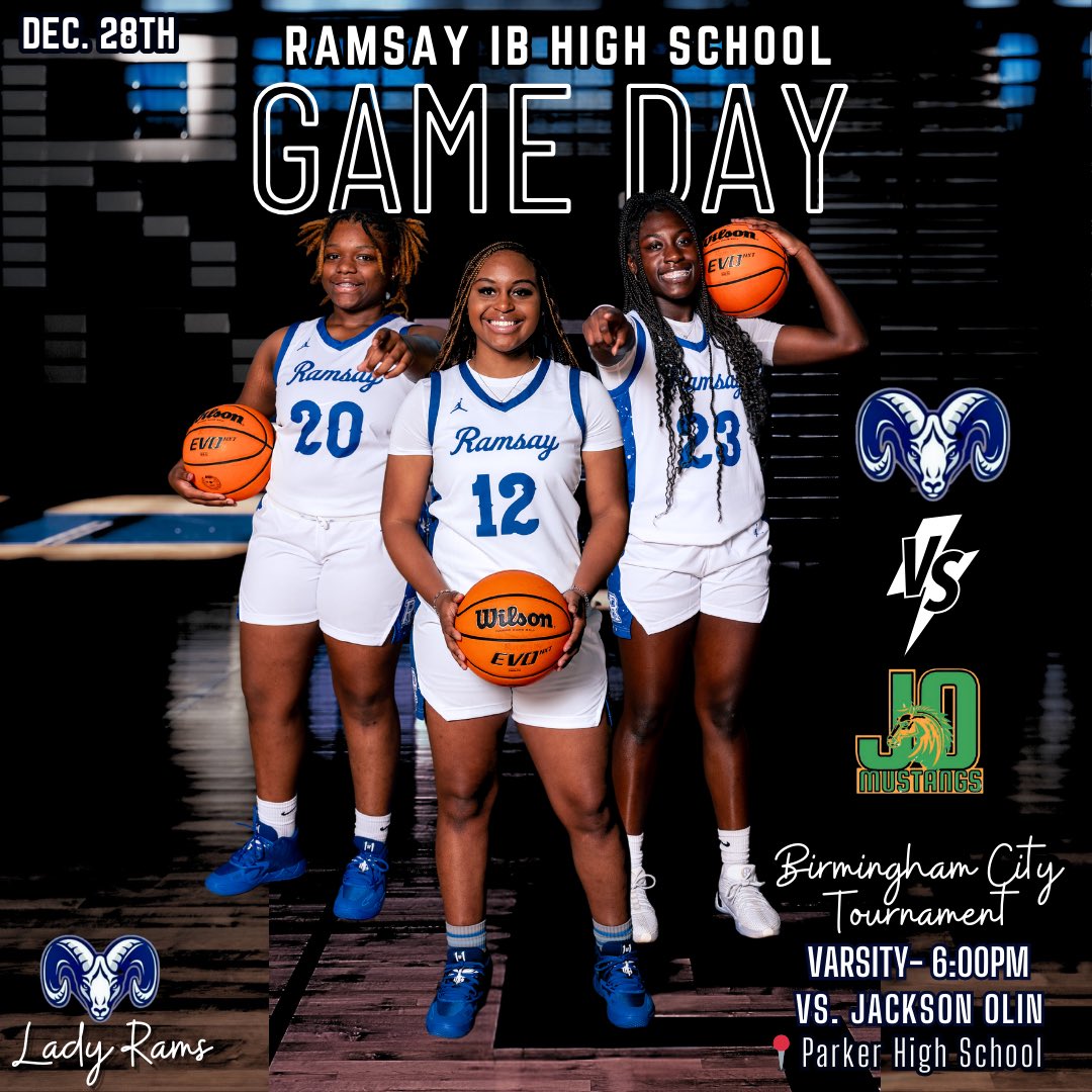 LadyRamsBasketball (@ladyramsbball) on Twitter photo GAME DAY‼️ It’s the Birmingham City Tournament + we take on the JO Mustangs! Come out + support Ramsay Basketball!
🗓️ Thursday, DEC. 28th
⏰ V- 6:00pm
🆚 Jackson-Olin
📍 Parker High School
<a href="/BCS_districtAth/">Birminghamcityschoolsathletics</a> GAME DAY‼️ It’s the Birmingham City Tournament + we take on the JO Mustangs! Come out + support Ramsay Basketball!
🗓️ Thursday, DEC. 28th
⏰ V- 6:00pm
🆚 Jackson-Olin
📍 Parker High School
<a href="/BCS_districtAth/">Birminghamcityschoolsathletics</a>