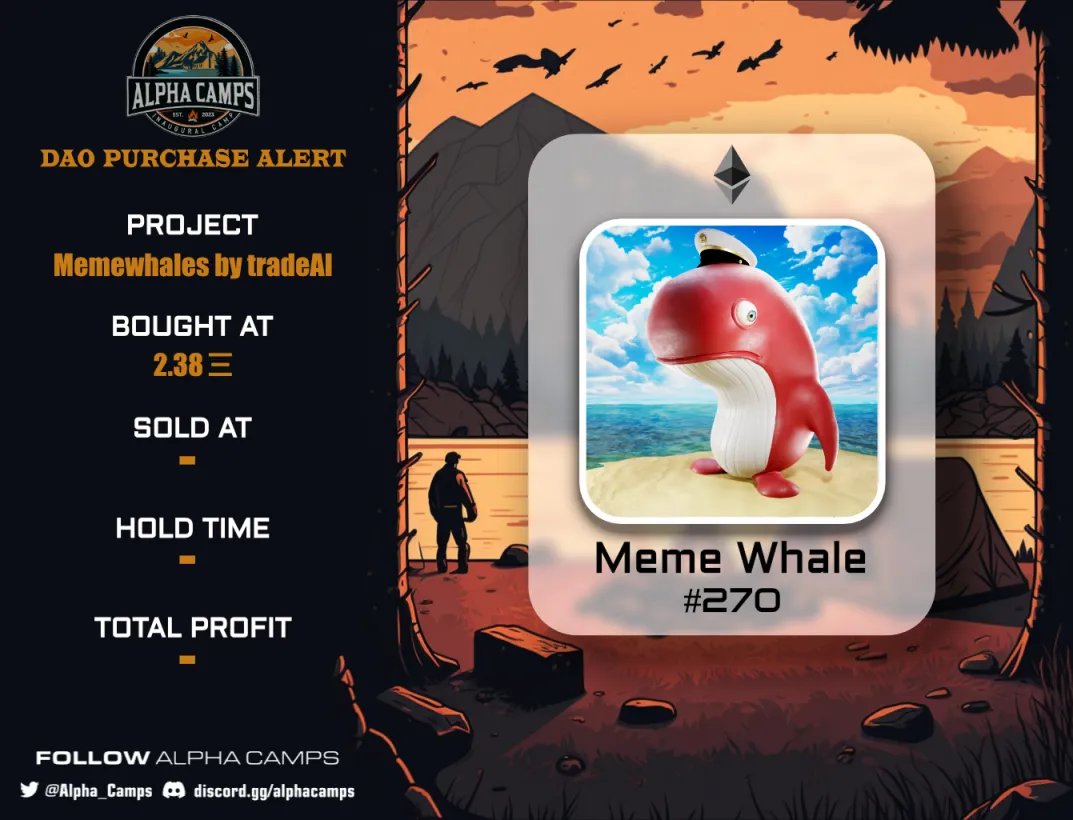 We acquired a Memewhale just before their big announcement of projected monthly passive income for holders.

This will benefit our Glamping Pass holders! 

If you are interested in joining the DAO, we are in the middle of our funding round (ends 31st). DAO passes are available