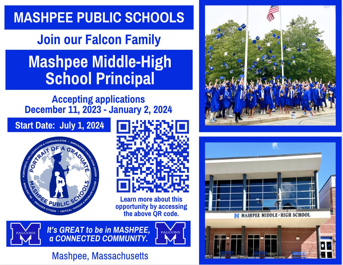 Mashpee has the very best students, staff, and families.  Our connected #Mashpee community greatly values and actively supports its children and their education. POSTING CLOSES ON JANUARY 2, 2024. It's great to be in Mashpee!