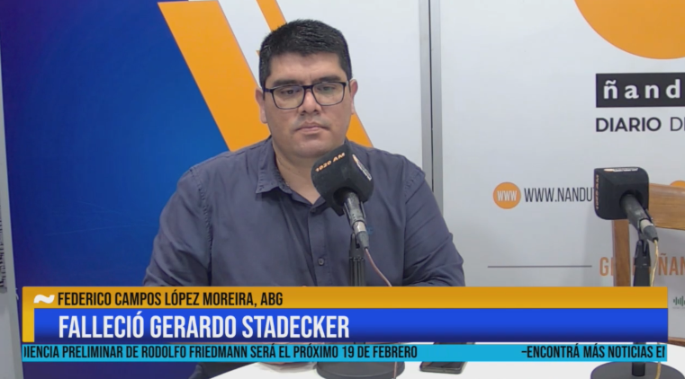 Confirman muerte de Gerardo Stadecker

📞En línea con el abogado Federico Campos López Moreira

🗣️ "Gerardo no murió, a Gerardo lo asesina un sistema corrupto y perverso. La querella, cargada de odio, rencor y maldad inexplicable, no dejó que él tenga acceso a un tratamiento