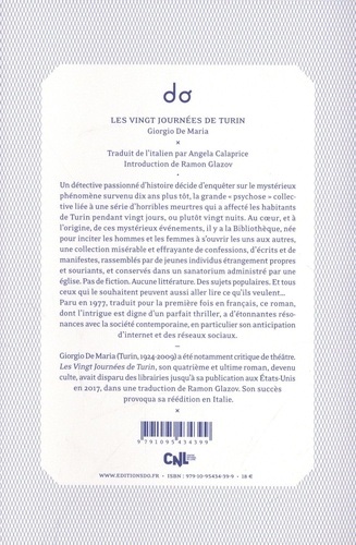 Laurent Vilarem (@laurent_vilarem) on Twitter photo Fascinant et très flippant petit roman (1977) de Giorgio de Maria, entre Kafka, Borges et Lovecraft, qui annonce Internet avec 30ans d’avance tout en parlant de la situation 🇮🇹 des années 1970 avec un portrait inoubliable de Turin (les statues sur les places 😳) <a href="/EditionsDo/">éditions do</a> Fascinant et très flippant petit roman (1977) de Giorgio de Maria, entre Kafka, Borges et Lovecraft, qui annonce Internet avec 30ans d’avance tout en parlant de la situation 🇮🇹 des années 1970 avec un portrait inoubliable de Turin (les statues sur les places 😳) <a href="/EditionsDo/">éditions do</a>