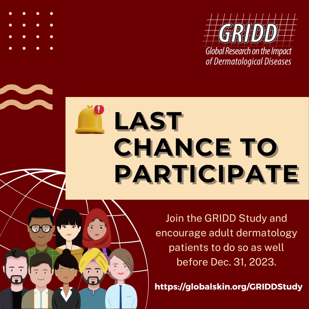 IADPO's tweet photo. Calling adult dermatology patients – Just 2 days left before the #GRIDDStudy wraps up! Ensure you complete the survey by December 31 to affirm that your diseases matter and should be taken seriously by decision makers.
https://t.co/YCsESTKke7 https://t.co/GH6AzShezS