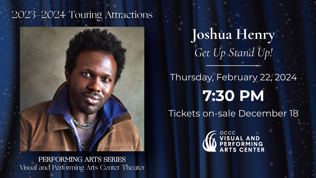 OTripleC's tweet photo. Experience it live at OCCC! Get your tickets early for Joshua Henry's Get Up Stand Up show!

Tickets are on sale now at https://t.co/hBPbsOXoAf 

#OCCC #PerformingArtsSeries #GetUpStandUp https://t.co/g6QRRfeJ1B