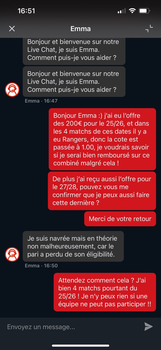 _sidgoat's tweet photo. @Betclic donc un match annulé fait perdre l’éligibilité de mon pari ??? Je m’assieds sur 200€ ?? https://t.co/Omiu3T2K5B