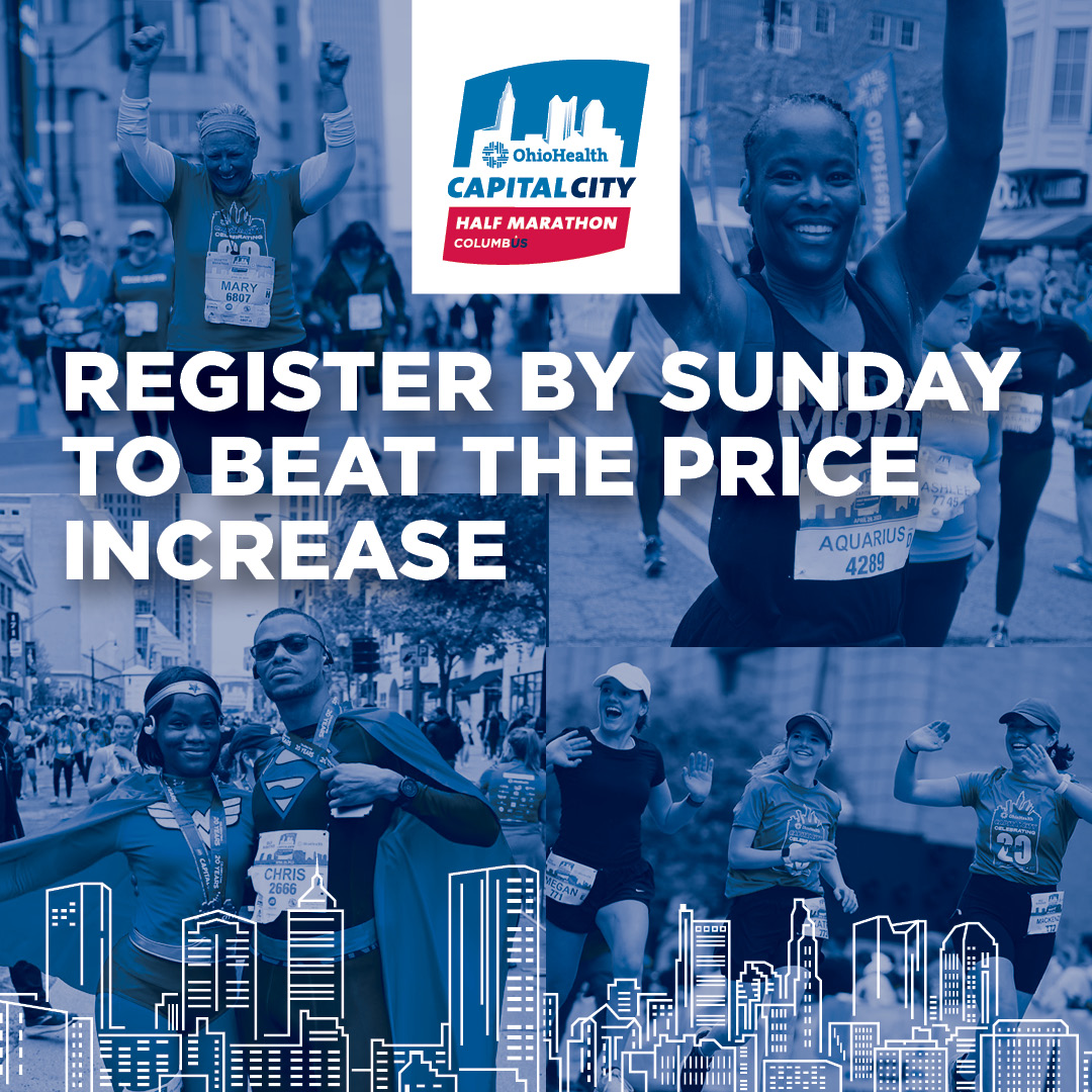 📣PRICE INCREASE ALERT📣 Lock in your 2024 goals today & SAVE on registration! With a Half Marathon, Quarter Marathon & 5K, there is a distance for every goal & a CELEBRATION for everyone. Register here: hubs.ly/Q02dRSKF0 #Columbus #HalfMarathon #Run #Walk