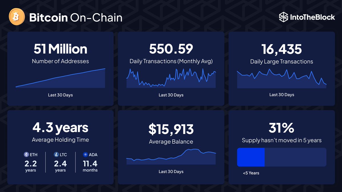 Take a look at this key Bitcoin on-chain data as we wrap up the year! With  more than 50 million addresses, strong holders and increasing transactions,  2023 was a great year for $