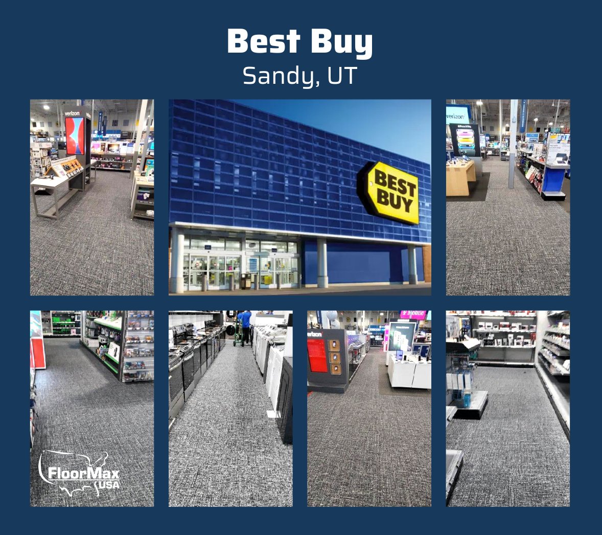 FloorMaxUSA's tweet photo. Another carpet installation in the books at this Best Buy in Sandy, Utah. This location was part of a 43 store multi-location rollout we completed for our client in just 3 months! 

#FloorMaxUSA #BestBuy #FlooringUpgrade #RolloutSuccess https://t.co/BdA5uKx6yM