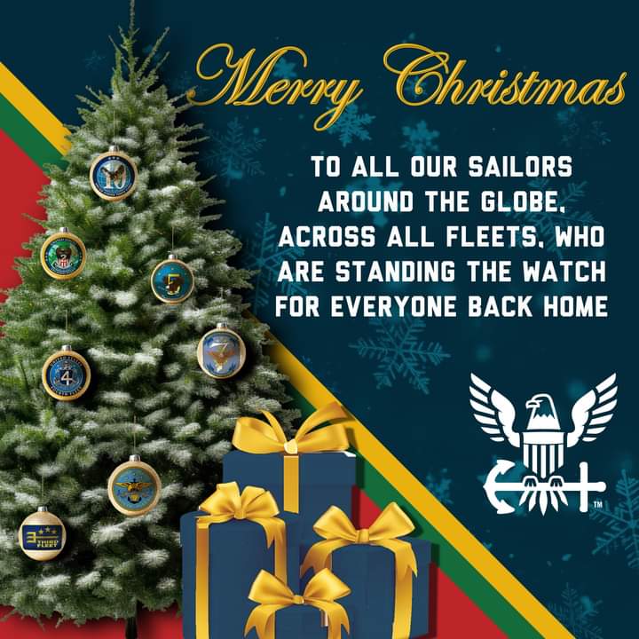 🎄 Sleighing the seas with holiday glee - the U.S. Navy way! Wishing you all a Merry Christmas full of nautical niceties! ⚓🌊 Also sending a big thank you to our Sailors around the globe who are #AlwaysForward, making sure the seas and skies are #freeandopen for Santa Navy