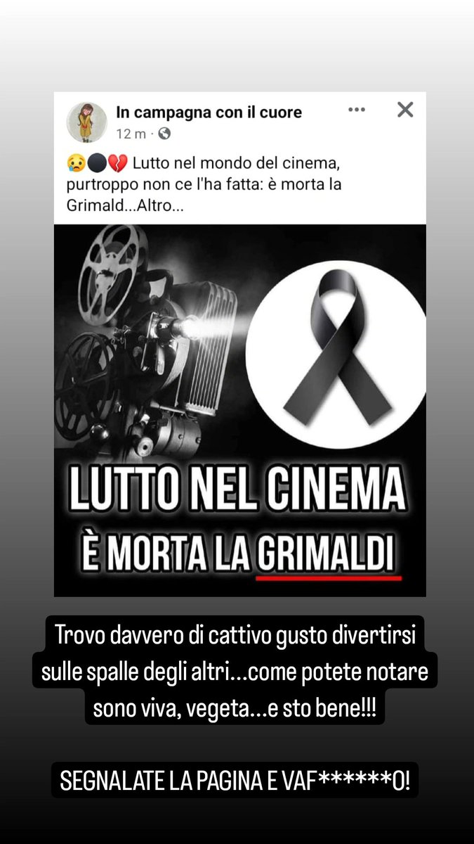 Trovo davvero di cattivo gusto divertirsi sulle spalle degli altri...come potete notare sono viva, vegeta e sto bene!
SEGNALATE LA PAGINA E VAF****O!🤟🏻