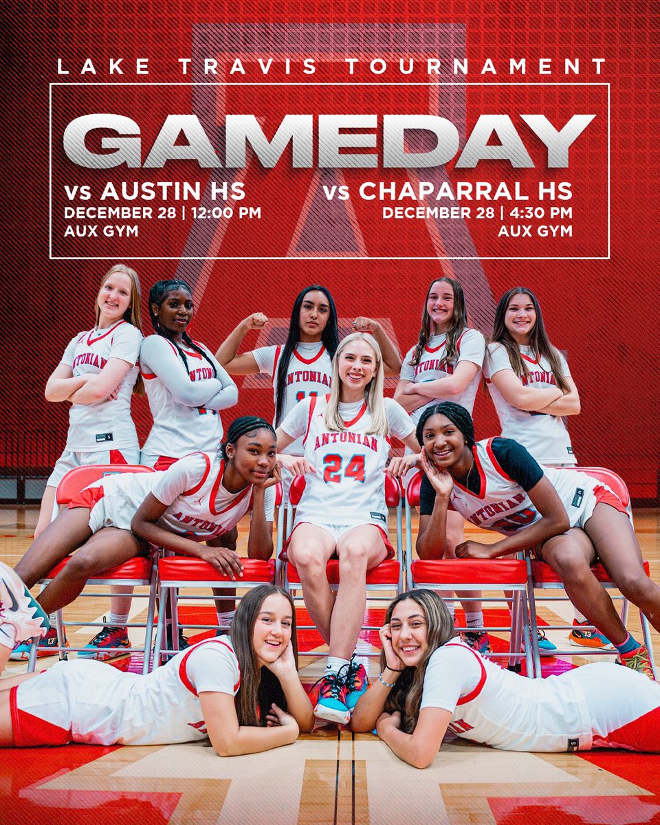 🚨🏀It’s Game Day!🏀🚨
👉Lake Travis Tournament 
📅Thursday, December 28th
⏰12:00p.m. 
🆚Austin HS
⏰4:30p.m. 
🆚Chaparral HS 
📍Lake Travis HS