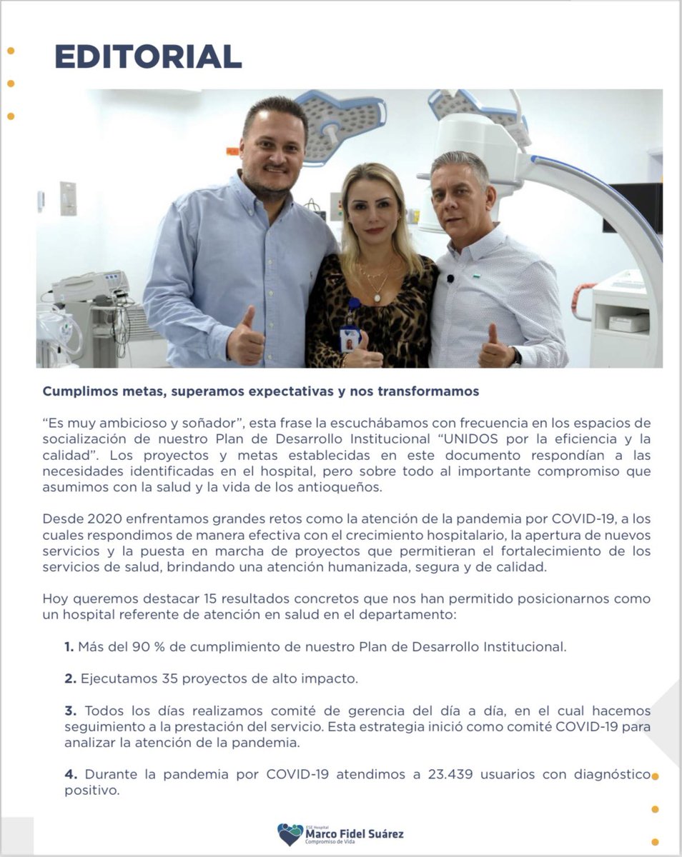 AlexanderZuZ's tweet photo. Los mejores logros de las buenas gestiones son los resultados.

#NosTranformamos @HospitalMFS 
@SaludAntioquia https://t.co/X0bvqPDPRf