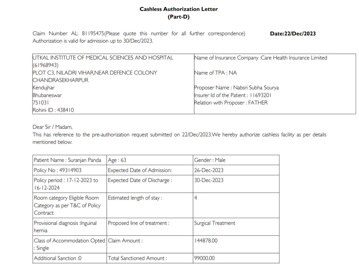 Nabasri's tweet photo. @careinsuranceIN This is really frustrating, I'll suggest everyone not to take #carehealthinsurance. I have got pre-approval of 99k, while billing they sanctioned 65k &amp; said approval of 99k is a mistake &amp; we can't do anything.
I have paid 67k from my pocket. https://t.co/8f2tTuPB4E
