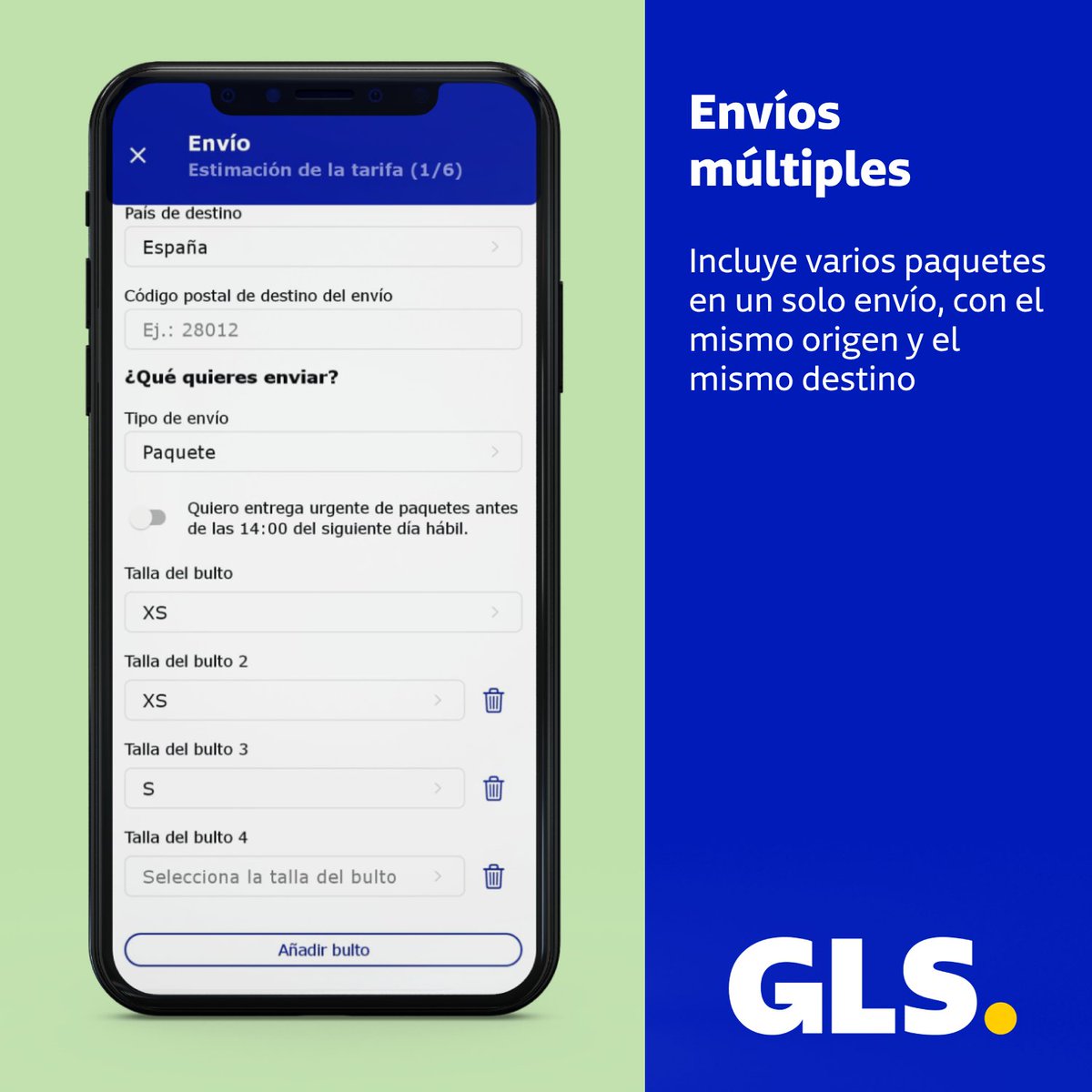 Nuevas opciones de #MyGLS para que gestionar tus envíos sea todavía más fácil:

📦 Entrega en vecino o portero

📦 Envíos premium (entrega antes de las 14h)

📦 Envío de cartas certificadas o sobres

📦 Envíos múltiples

Web 💻 mygls.gls-spain.es