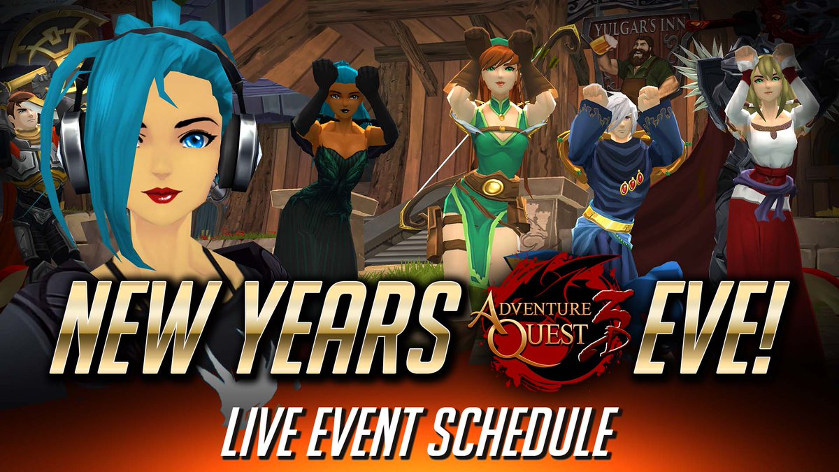 Join us in AdventureQuest 3D on New Years Eve, Dec 31st, for three anything-goes mini-live events. Fair warning, these hour-ish long unscripted events will be full of chaos & chests with live event coins. #1 Starts at 10am EST #2 Starts at 6pm EST #3 Starts at 11pm EST