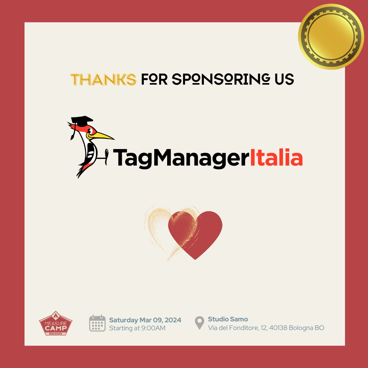 Measurecamp Italy (@measurecampit) on Twitter photo πβ¨ We are pleased to introduce our first gold sponsor, Tag Manager Italia!
With this post, we take the opportunity to wish you a Happy new year! ππ We look forward to seeing you in the upcoming year with the last two releases!
#measurecamp #measurecampit #measurecampitaly πβ¨ We are pleased to introduce our first gold sponsor, Tag Manager Italia!
With this post, we take the opportunity to wish you a Happy new year! ππ We look forward to seeing you in the upcoming year with the last two releases!
#measurecamp #measurecampit #measurecampitaly