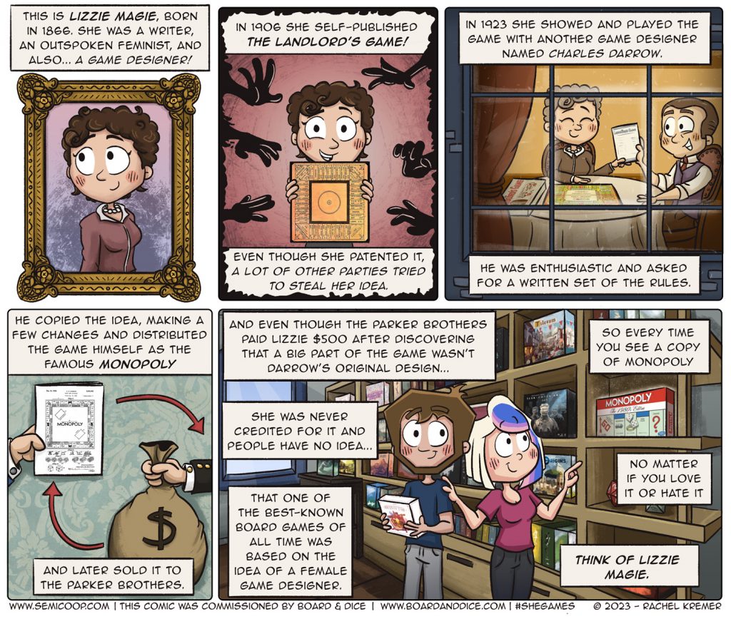 semicoop's tweet photo. We try not to make too many consumerism-based jokes, and really enjoy history. So we like these two comics about the history of Monopoly and the word Meeple.
The first one was even commissioned by @BoardAndDice as part of their #shegames series, which is really nice. โค๏ธ https://t.co/Vu3SHj5UJB