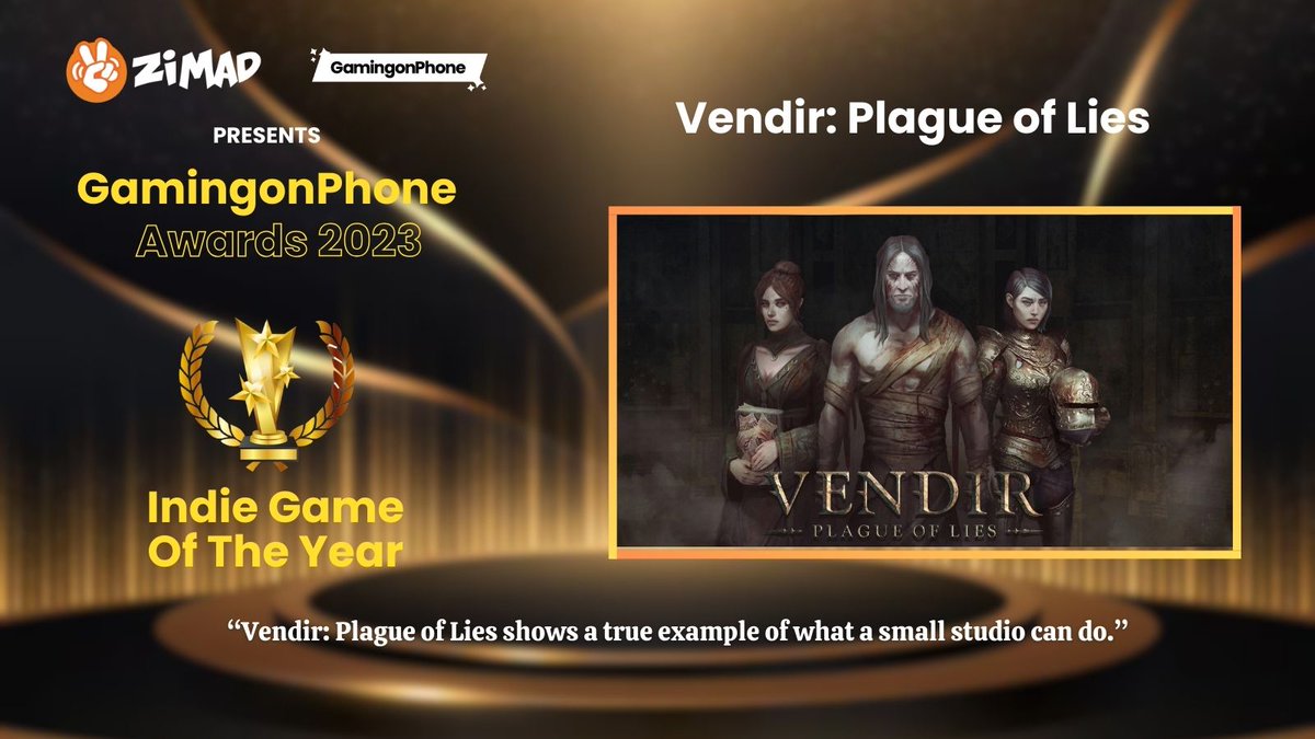 GamingonPhone's tweet photo. 🏆 GamingonPhone Awards 2023 (3/15)

📋Indie Mobile Game Of The Year Award goes to Vendir: Plague Of Lies 🥳

Vendir: Plague Of Lies shows a true example of what a small studio can do. https://t.co/O5ewWVv14s