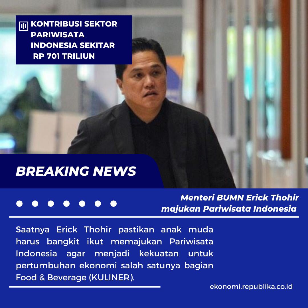 Yavie_cs's tweet photo. Erick Thohir mengajak seluruh anak muda untuk mendukung sektor pariwisata di Indonesia agar menjadi kekuatan pertumbuhan ekonomi di bagian food &amp; beverage

@erickthohir
#PemimpinTepatSolutif https://t.co/JYJWXkzwFu
