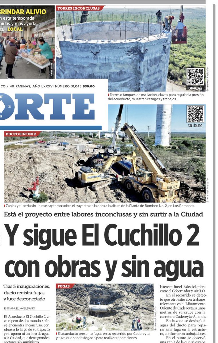 angelcharlsmty's tweet photo. 🚨Y después de 3 inauguraciones de @samuel_garcias y @lopezobrador_ …
Sigue acueducto #Cuchillo2 sin ser terminado, con obras inconclusas y lo peor, sin dotar de agua prometida a la zona metropolitana #Mty, dejando a muchos sectores sin suministro.
https://t.co/lJK3nm3p5a https://t.co/m8xNzud09f