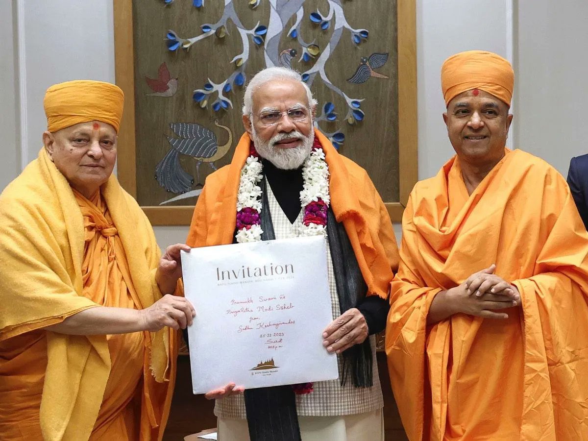 Sajwani's tweet photo. Just in : New Delhi - India Prime Minister Shri Narendra Modi (@narendramodi) accepted the invitation to inaugurate the BAPS Hindu Mandir, Abu Dhabi on the 14th of February, 2024. — @AbuDhabiMandir https://t.co/ljHE6iiEnx