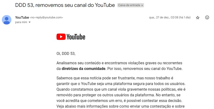 omfirpo's tweet photo. @TeamYouTube Recebi o e-mail abaixo, onde diz que cometemos violações graves ou recorrentes, mas não sabemos o que podemos ter feito! Temos um canal de entrevistas ao vivo, já fizemos mais de 90, inclusive com o Governador Eduardo Leite, sem jamais termos cometido ou avisados de violação https://t.co/psuI4YTiUo