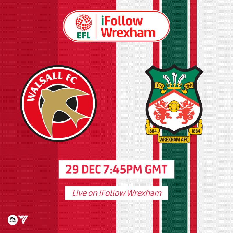 Wrexham_AFC's tweet photo. WATCH LIVE | Walsall vs Wrexham AFC

🔘 You can watch tomorrow's match wherever you are, live on iFollow Wrexham!

🔴⚪️ #WxmAFC