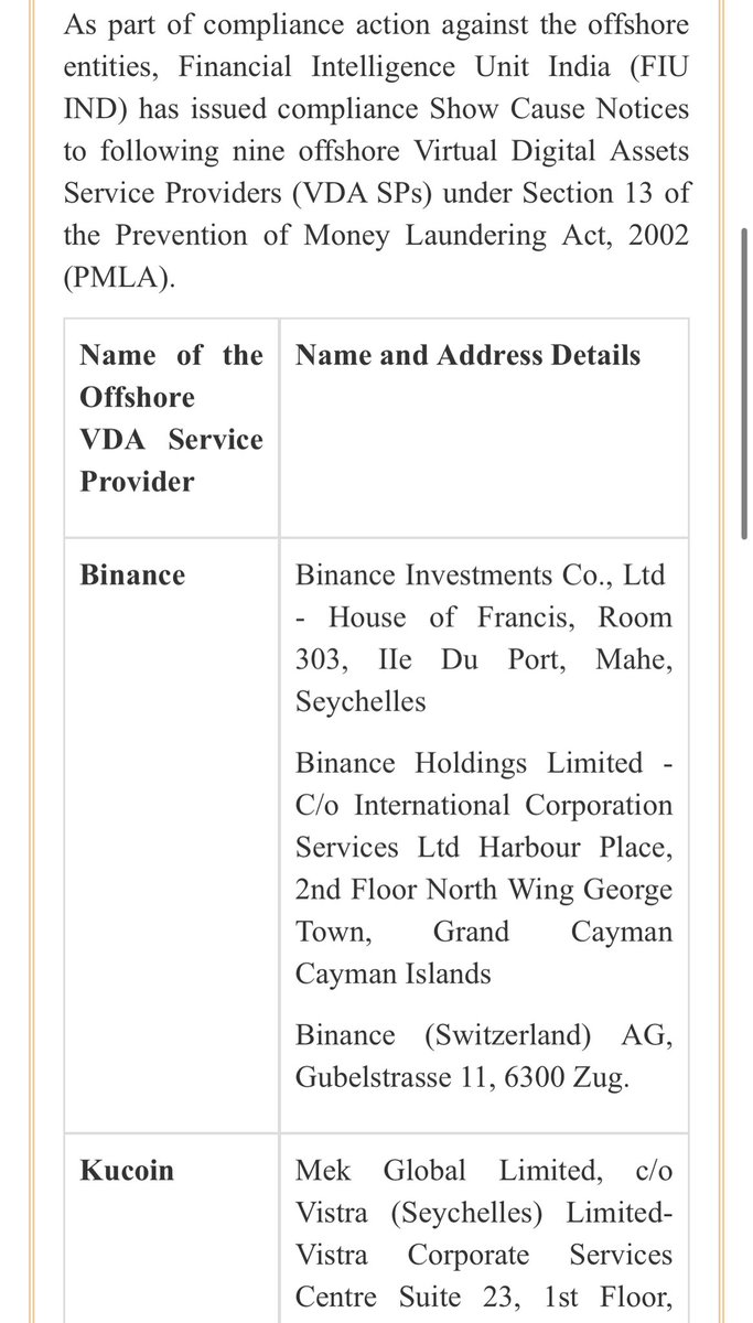 CryptooIndia's tweet photo. BREAKING UPDATE FROM INDIA AGAINST CRYPTO EXCHANGES : 

Financial Intelligence Unit India (FIU IND) issues compliance Show Cause Notices to nine crypto exchanges. 

Including BINANCE, Kucoin, Huobi, Kraken, Gate io, Bittrex, Bitstamp, Mexc Global, Bitfinex https://t.co/K5nMiKUPKg
