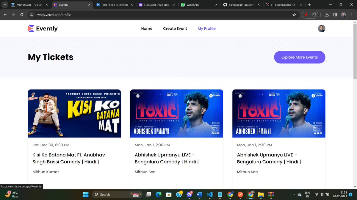 Mithunsen06's tweet photo. Excited to announce the completion of my latest project: an innovative Event Booking Platform!
https://t.co/XqGPVGrRP3
#EventBooking #Innovation #Tech #SoftwareDevelopment #NodeJS  #NextJS #nextjs14 #TypeScript #TailwindCSS #Stripe #Zod #ReactHookForm #Shadcn #UploadThing
#WebDev https://t.co/13jsQnKdVV