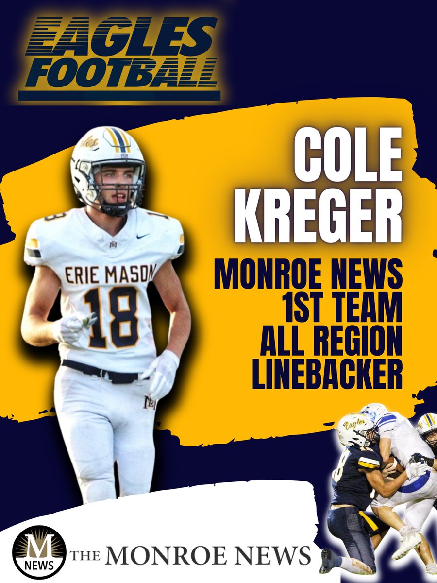 ErieMasonFB's tweet photo. Congratulations to @cole_kreger and Toby Frazier for being named to the 2023 Monroe News All-Region Defensive Team! https://t.co/gqmUmCWKpm