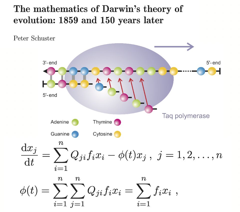 ricard_sole's tweet photo. How do we express Darwin's theory of Natural Selection in mathematical terms? One of the best and most elegant papers about this came from @univienna and @sfiscience external professor Peter Schuster https://t.co/dmQhy7pR5N https://t.co/yJDimGqieS