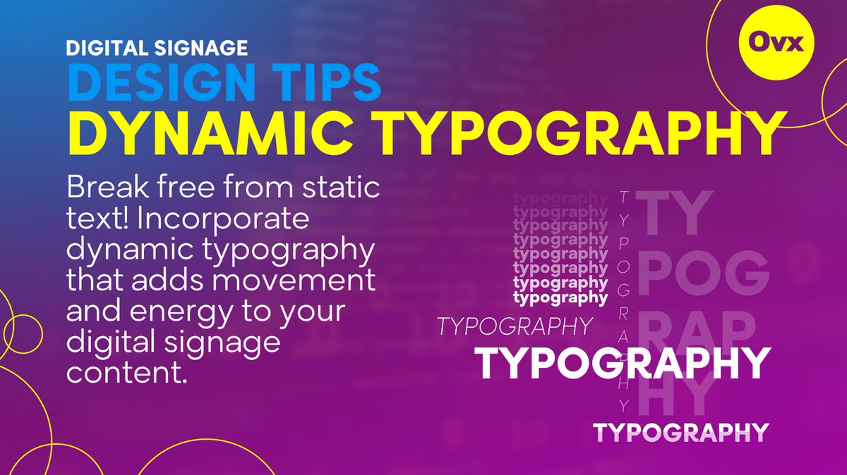 Omnivex's tweet image. 💡Dynamic Typography: Break free from static text! Incorporate dynamic typography that adds movement and energy to your #digitalsignage content. #DynamicText #DesignTips 💬✨