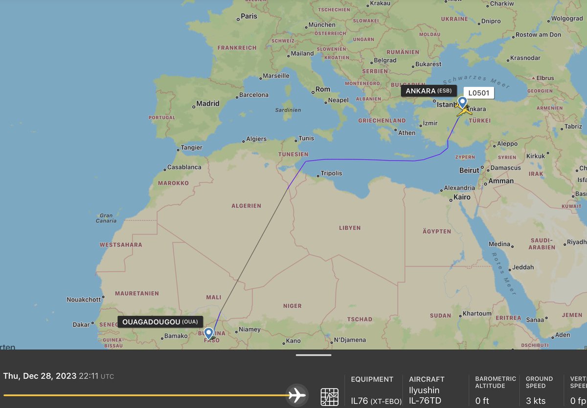 fabsenbln's tweet photo. #BurkinaFaso🇧🇫 - "Liz Aviation" Il-76 TD (reg. XT-EBO) took off this afternoon from #Ouagadougou and arrived moments ago at #Ankara🇹🇷 Esenboğa Int. Airport. https://t.co/y72bdZsFN4