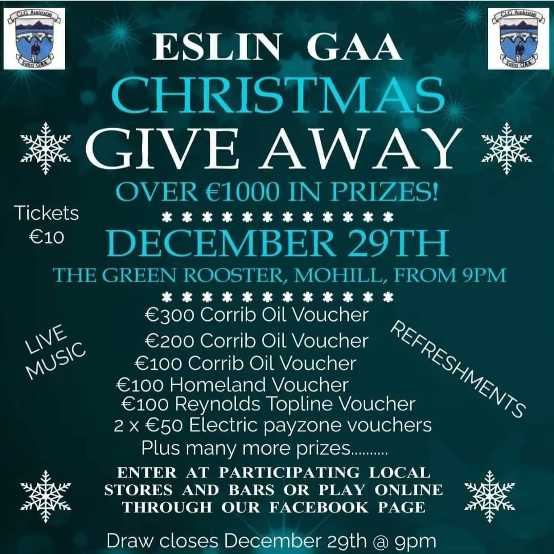 Online entries close at 9pm tomorrow for our Christmas Draw. <a href="/LeitrimGAA/">Leitrim GAA</a>
