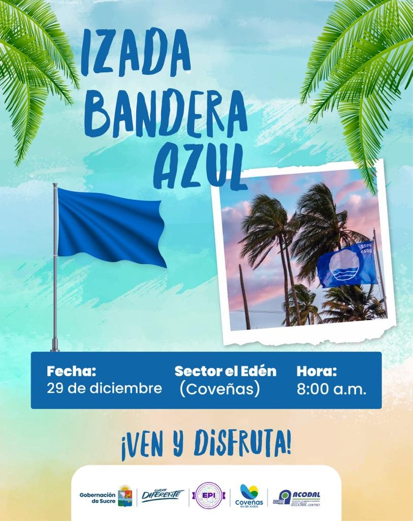 coveñas se sigue vistiendo de azul en sus playas
celebremos esta nueva bandera azul de playa el edén (primera ensenada)
#Covenas 
#blueflag