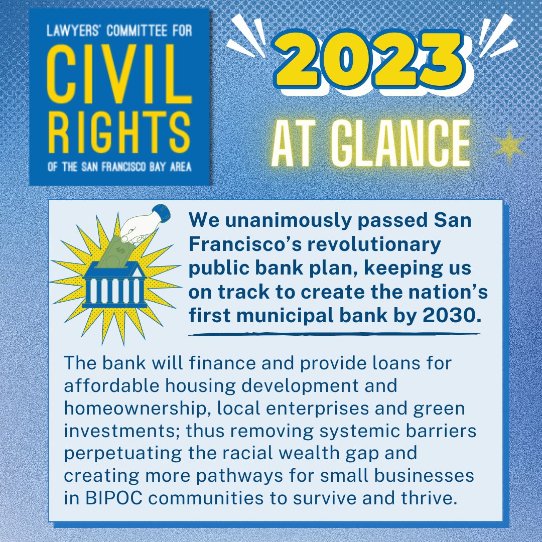 We crossed a major milestone in economic justice this year. As part of @sfpublicbank we helped pass the city & business plan for a public bank in San Francisco--- we're on our way to create the nation's first municipal public bank!