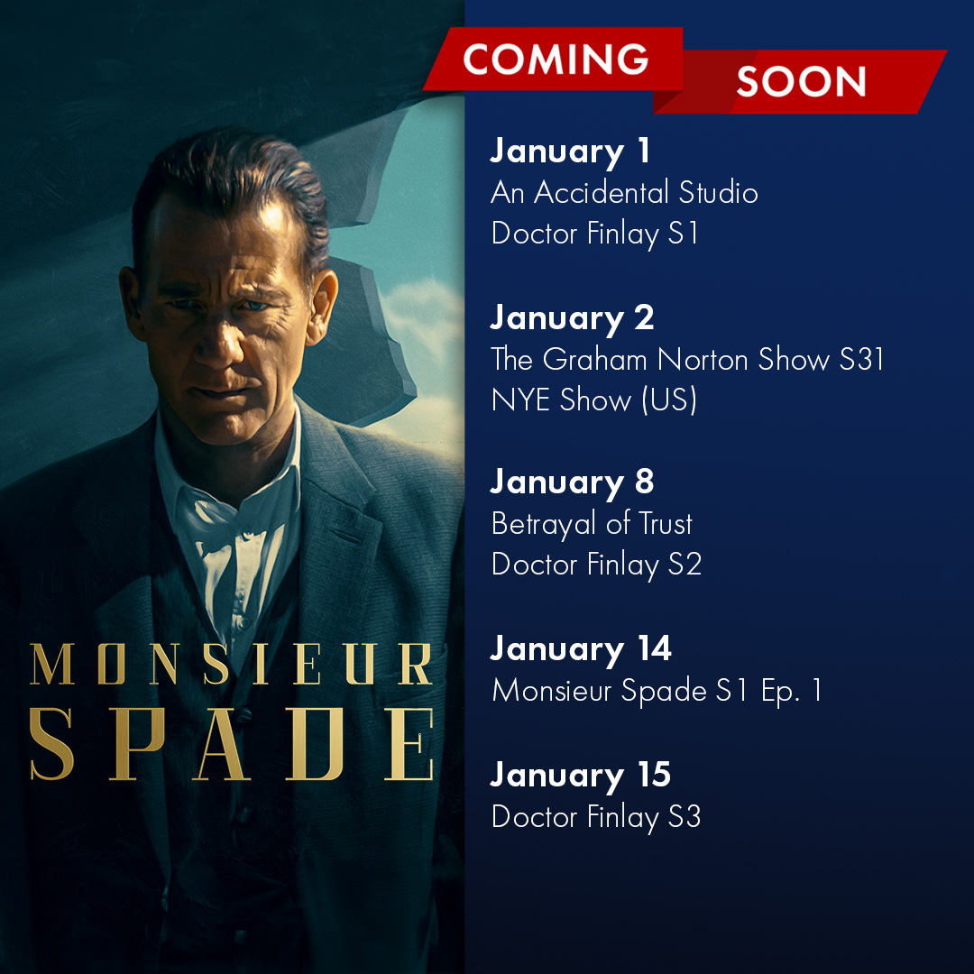 AcornTV's tweet photo. 2024 is starting off with a bang with #DoctorFinlay, #TheClaremontMurders, brand new series #MonsieurSpade, and more! 💥 https://t.co/RvPw6kTMWn