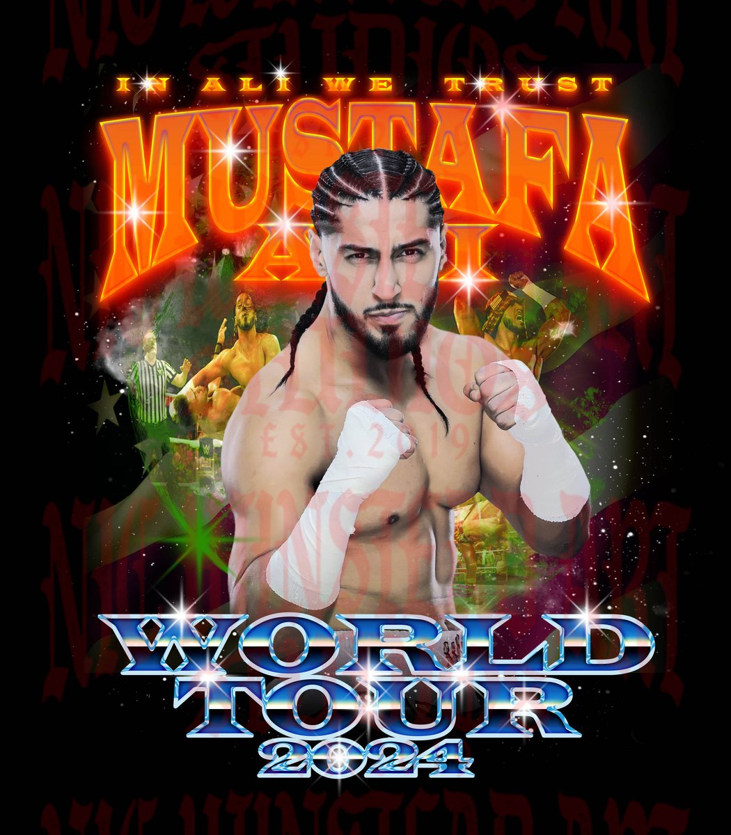 IN ALI WE TRUST!!! Can't wait to see what @MustafaAli_X is going to do globally. This is a campaign of championships and change to the industry. This is just a propaganda idea for the #worldtour

#mustufaali
#inaliwetrust
#wrestlingmerch 
#wrestlingshirt
#throwback
#retro