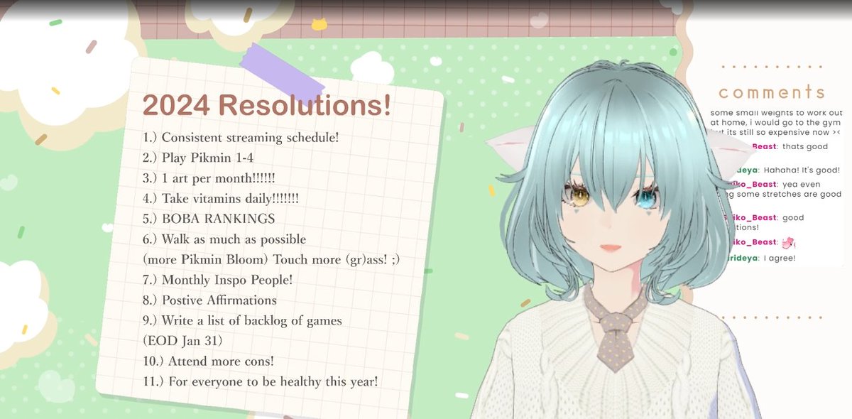 Resolutions for 2024🎉
Thanks for joining in on Pikmin 4 and sharing your goals!! 

I WILL BECOME STRONGER NEXT YEAR, YOU'LL SEE >B^)

SEE YOU NEXT YEAR >:^) 

#VtuberEN #Vtuber