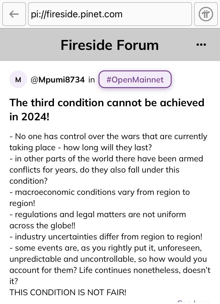 @Edycabas @jatingupta0003 @CryptoPi0neers @PiNews_6 @PiNewsMedia @PiClubhouse @pichainmall @pi2team @Pi_Spread @PiBridgeOrg @picameroon The 3rd condition is just ridiculous! I posted my displeasure of it on Fireside, but it was swiftly deleted. Talk about decentralization 🤦🏻‍♂️Here is that post: